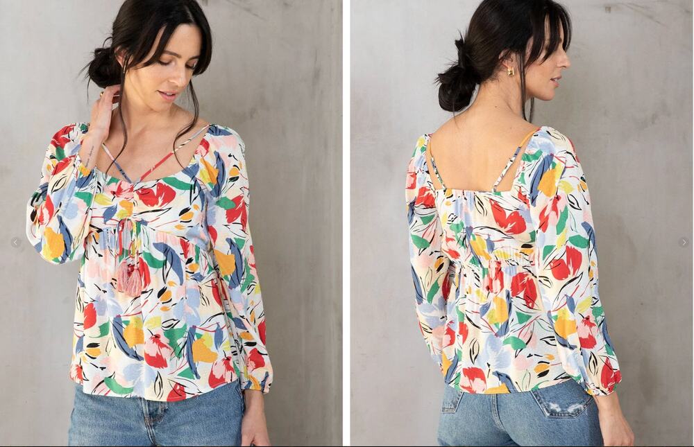 NWOT Lovestitch Jasper Ruched Colorful Top sz. M